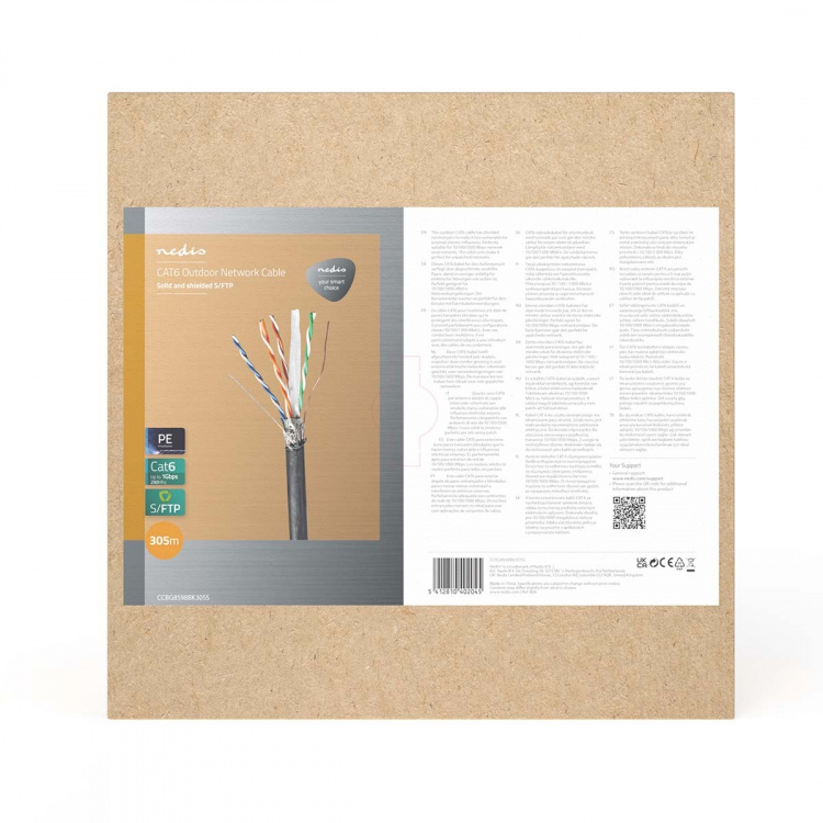 Nedis Network Cable Roll | CAT6 | Solid | S/FTP | Copper | 305.0 m | Outdoor | Round | PE | Black | Pull Box