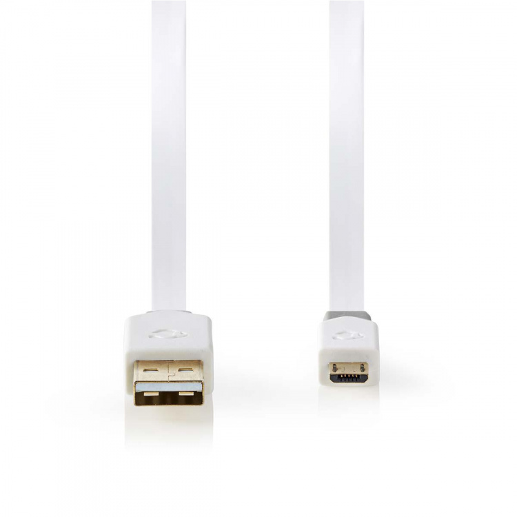 Nedis USB Cable | USB 2.0 | USB-A Male | USB Micro-B Male | 480 Mbps | Gold Plated | 1.00 m | Flat | PVC | White | Polybag