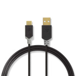 Nedis USB Cable | USB 2.0 | USB-A Male | USB-C™ Male | 60 W | 480 Mbps | Gold Plated | 2.00 m | Round | PVC | Anthracite | Box
