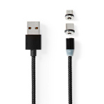 Nedis USB Cable | USB 2.0 | USB-A Male | USB Micro-B Male / USB-C™ Male | 10 W | No Data Transfer | Nickel Plated | 2.00 m | Round | Nylon | Black | Box