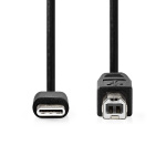 Nedis USB Cable | USB 2.0 | USB-C™ Male | USB-B Male | 480 Mbps | Nickel Plated | 2.00 m | Round | PVC | Black | Box