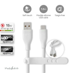 Nedis USB Cable | USB 2.0 | USB-A Male | USB-C™ Male | 15 W | 480 Mbps | Nickel Plated | 1.50 m | Round | Silicone | White | Box