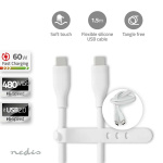 Nedis USB Cable | USB 2.0 | USB-C™ Male | USB-C™ Male | 60 W | 480 Mbps | Nickel Plated | 1.50 m | Round | Silicone | White | Box