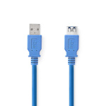 Nedis USB Cable | USB 3.2 Gen 1 | USB-A Male | USB-A Female | 5 Gbps | Nickel Plated | 2.00 m | Round | PVC | Blue | Box