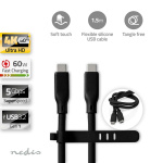 Nedis USB Cable | USB 3.2 Gen 1 | USB-C™ Male | USB-C™ Male | 60 W | 4K@30Hz | 5 Gbps | Nickel Plated | 1.50 m | Round | Silicone | Black | Box