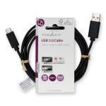 Nedis USB Cable | USB 2.0 | USB-A Male | USB-C™ Male | 15 W | 480 Mbps | Nickel Plated | 2.00 m | Round | PVC | Black | Label