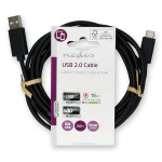 Nedis USB Cable | USB 2.0 | USB-A Male | USB-C™ Male | 15 W | 480 Mbps | Nickel Plated | 3.00 m | Round | PVC | Black | Label