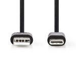 Nedis USB Cable | USB 2.0 | USB-A Male | USB-C™ Male | 5 W | 480 Mbps | Nickel Plated | 2.00 m | Round | PVC | Black | Label