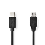 Nedis USB Cable | USB 2.0 | USB-C™ Male | USB Micro-B Male | 60 W | 480 Mbps | Nickel Plated | 1.00 m | Round | PVC | Black | Label