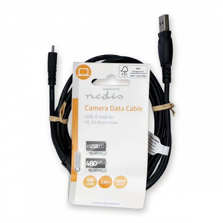 Nedis USB Cable | USB 2.0 | USB-A Male | UC-E6 8-Pins Male | 480 Mbps | Nickel Plated | 2.00 m | Round | PVC | Black | Label Nedis USB Cable | USB 2.0 | USB-A Male | UC-E6 8-Pins Male | 480 Mbps | Nickel Plated | 2.00 m | Round | PVC | Black | Label