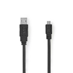 Nedis USB Cable | USB 2.0 | USB-A Male | USB Micro-B Male | 480 Mbps | Nickel Plated | 1.00 m | Flat | PVC | Black | Envelope