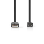 Nedis USB Cable | USB 2.0 | USB-A Male | USB Micro-B Male | 480 Mbps | Nickel Plated | 1.00 m | Flat | PVC | Black | Envelope