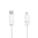 Nedis USB Cable | USB 2.0 | USB-A Male | USB Micro-B Male | 480 Mbps | Nickel Plated | 1.00 m | Flat | PVC | White | Envelope