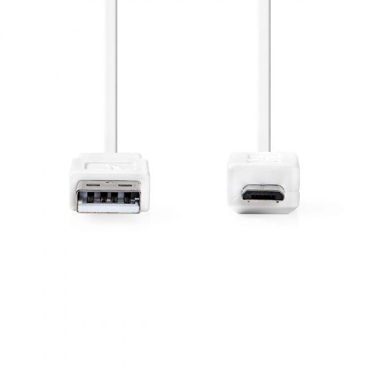 Nedis USB Cable | USB 2.0 | USB-A Male | USB Micro-B Male | 480 Mbps | Nickel Plated | 1.00 m | Flat | PVC | White | Envelope