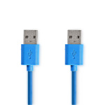 Nedis USB Cable | USB 3.2 Gen 1 | USB-A Male | USB-A Male | 5 Gbps | Nickel Plated | 2.00 m | Round | PVC | Blue | Envelope Nedis USB Cable | USB 3.2 Gen 1 | USB-A Male | USB-A Male | 5 Gbps | Nickel Plated | 2.00 m | Round | PVC | Blue | Envelope