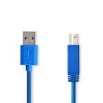 Nedis USB Cable | USB 3.2 Gen 1 | USB-A Male | USB-B Male | 5 Gbps | Nickel Plated | 3.00 m | Round | PVC | Blue | Envelope Nedis USB Cable | USB 3.2 Gen 1 | USB-A Male | USB-B Male | 5 Gbps | Nickel Plated | 3.00 m | Round | PVC | Blue | Envelope