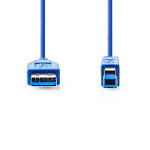 Nedis USB Cable | USB 3.2 Gen 1 | USB-A Male | USB-B Male | 5 Gbps | Nickel Plated | 3.00 m | Round | PVC | Blue | Envelope Nedis USB Cable | USB 3.2 Gen 1 | USB-A Male | USB-B Male | 5 Gbps | Nickel Plated | 3.00 m | Round | PVC | Blue | Envelope