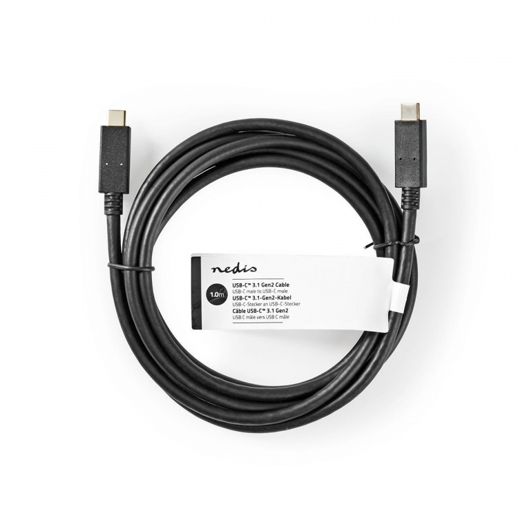 Nedis USB Cable | USB 3.2 Gen 2 | USB-C™ Male | USB-C™ Male | 15 W | 10 Gbps | Nickel Plated | 1.00 m | Round | PVC | Black | Tag Nedis USB Cable | USB 3.2 Gen 2 | USB-C™ Male | USB-C™ Male | 15 W | 10 Gbps | Nickel Plated | 1.00 m | Round | PVC | Black | Tag