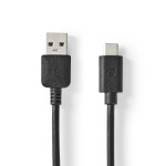 Nedis USB Cable | USB 3.2 Gen 1 | USB-A Male | USB-C™ Male | 60 W | 5 Gbps | Nickel Plated | 2.00 m | Round | PVC | Black | Box
