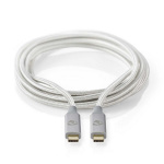 Nedis USB Cable | USB 3.2 Gen 2x2 | USB-C™ Male | USB-C™ Male | 100 W | 4K@60Hz | 20 Gbps | Gold Plated | 1.00 m | Round | Braided / Nylon | Silver | Cover Window Box Nedis USB Cable | USB 3.2 Gen 2x2 | USB-C™ Male | USB-C™ Male | 100 W | 4K@60Hz | 20 Gbps | Gold Plated | 1.00 m | Round | Braided / Nylon | Silver | Cover Window Box