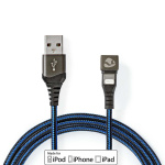 Nedis USB Cable | USB 2.0 | Apple Lightning 8-Pin | USB-A Male | 12 W | 480 Mbps | Nickel Plated | 1.00 m | Round | Braided / Nylon | Black / Blue | Cover Window Box