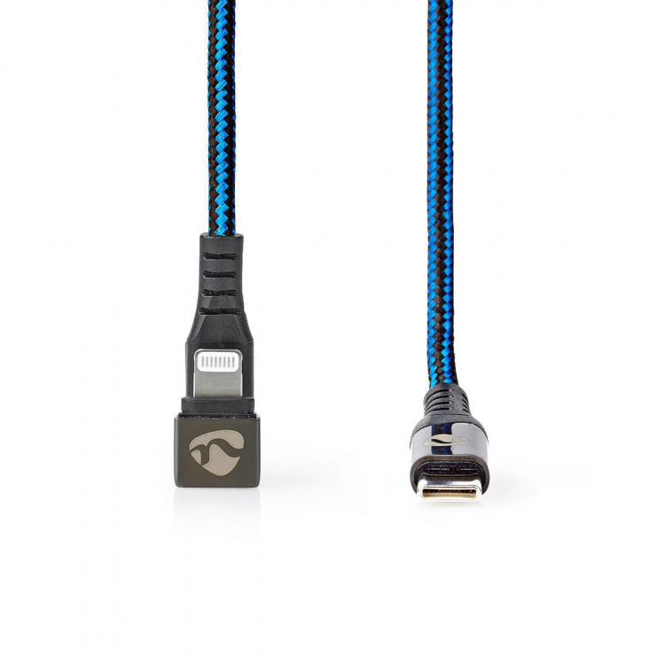 Nedis USB Cable | USB 2.0 | Apple Lightning 8-Pin | USB-C™ Male | 60 W | 480 Mbps | Nickel Plated | 1.00 m | Round | Braided / Nylon | Black / Blue | Cover Window Box