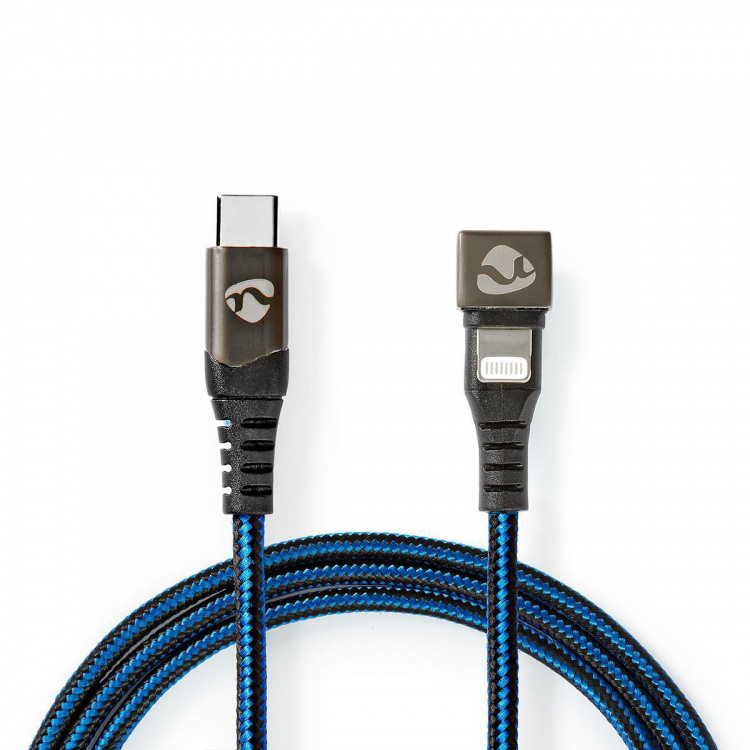 Nedis USB Cable | USB 2.0 | Apple Lightning 8-Pin | USB-C™ Male | 60 W | 480 Mbps | Nickel Plated | 1.00 m | Round | Braided / Nylon | Black / Blue | Cover Window Box
