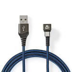 Nedis USB Cable | USB 2.0 | USB-A Male | USB-C™ Male | 480 Mbps | Gold Plated | 1.00 m | Round | Braided / Nylon | Black / Blue | Cover Window Box