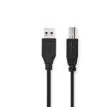 Nedis USB Cable | USB 3.2 Gen 1 | USB-A Male | USB-B Male | 5 Gbps | Nickel Plated | 2.00 m | Round | PVC | Black | Label Nedis USB Cable | USB 3.2 Gen 1 | USB-A Male | USB-B Male | 5 Gbps | Nickel Plated | 2.00 m | Round | PVC | Black | Label