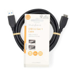 Nedis USB Cable | USB 3.2 Gen 1 | USB-A Male | USB Micro-B Male | 5 Gbps | Nickel Plated | 2.00 m | Round | PVC | Black | Label