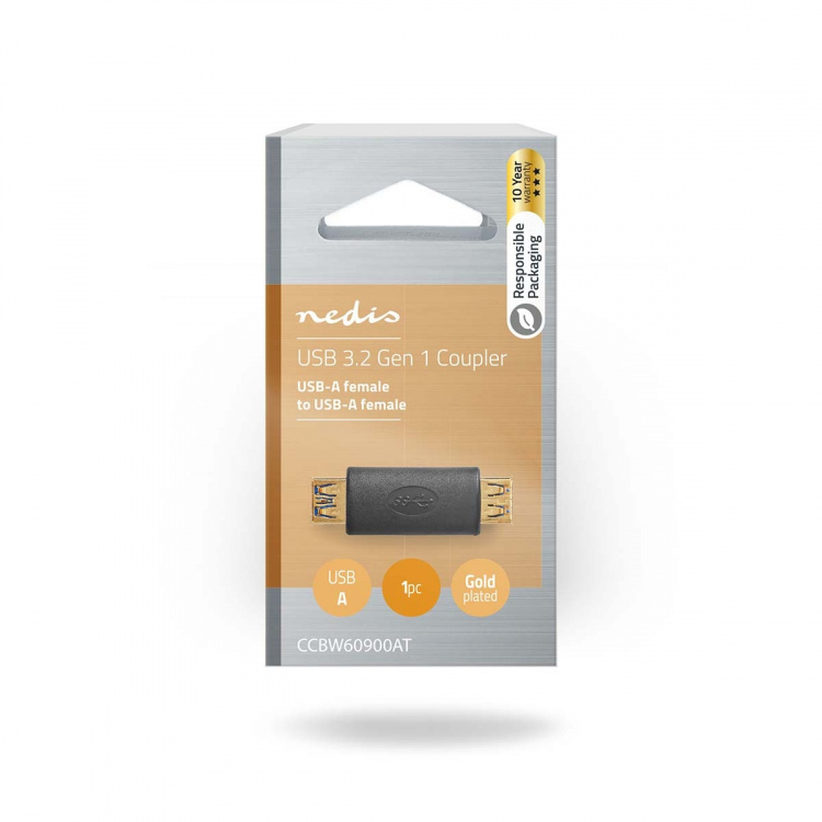 Nedis USB Adapter | USB 3.2 Gen 1 | USB-A Female | USB-A Female | 5 Gbps | Gold Plated | Anthracite | Box Nedis USB Adapter | USB 3.2 Gen 1 | USB-A Female | USB-A Female | 5 Gbps | Gold Plated | Anthracite | Box