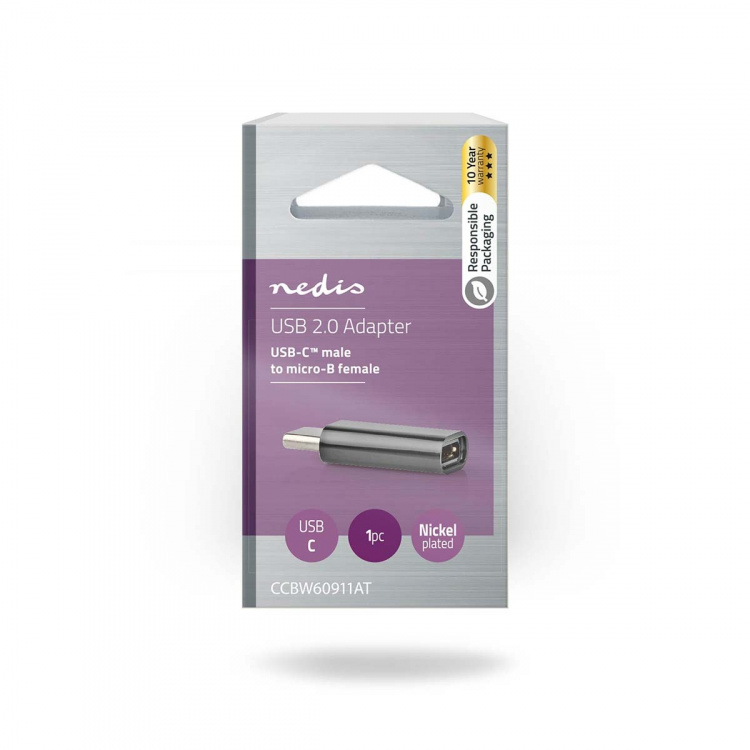 Nedis USB Adapter | USB 2.0 | USB-C™ Male | USB Micro-B Female | 480 Mbps | Gold Plated | Anthracite | Box Nedis USB Adapter | USB 2.0 | USB-C™ Male | USB Micro-B Female | 480 Mbps | Gold Plated | Anthracite | Box