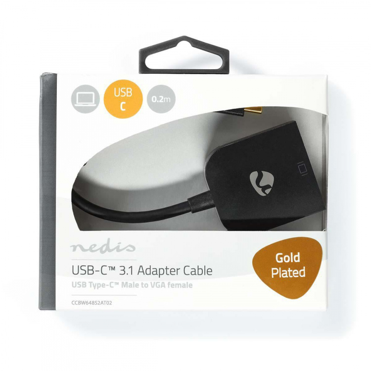 Nedis USB Adapter | USB 3.2 Gen 1 | USB-C™ Male | VGA Female | 0.20 m | Round | Gold Plated | PVC | Anthracite | Window Box with Euro Lock