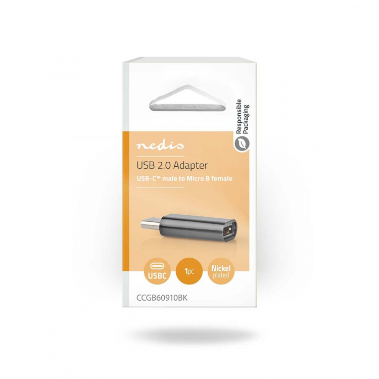 Nedis USB Adapter | USB 2.0 | USB-C™ Male | USB Micro-B Female | 480 Mbps | Nickel Plated | Black | Box
