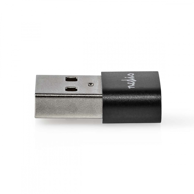 Nedis USB-A Adapter | USB 2.0 | USB-A Male | USB-C™ Female | 480 Mbps | Round | Nickel Plated | Black | Box