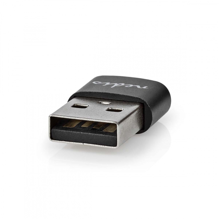 Nedis USB-A Adapter | USB 2.0 | USB-A Male | USB-C™ Female | 480 Mbps | Round | Nickel Plated | Black | Box