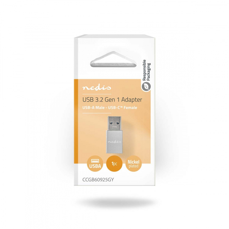 Nedis USB Adapter | USB 3.2 Gen 1 | USB-A Male | USB-C™ Female | 5 Gbps | Nickel Plated | Black | Box