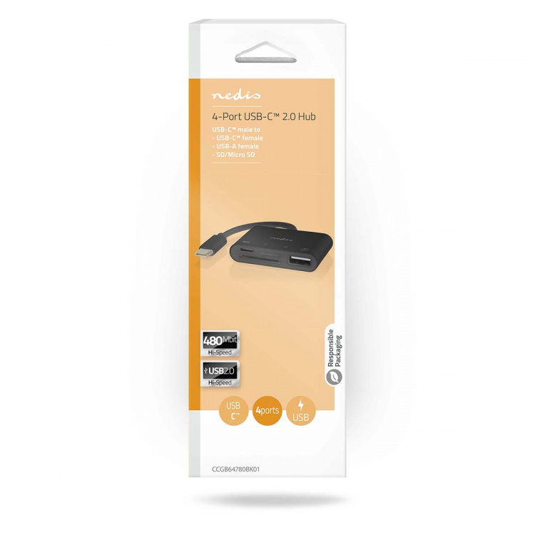 Nedis USB Hub | 1x USB-C™ | 1x USB A / 1x USB-C™ | 4 port(s) | USB 2.0 | USB Powered | SD & MicroSD