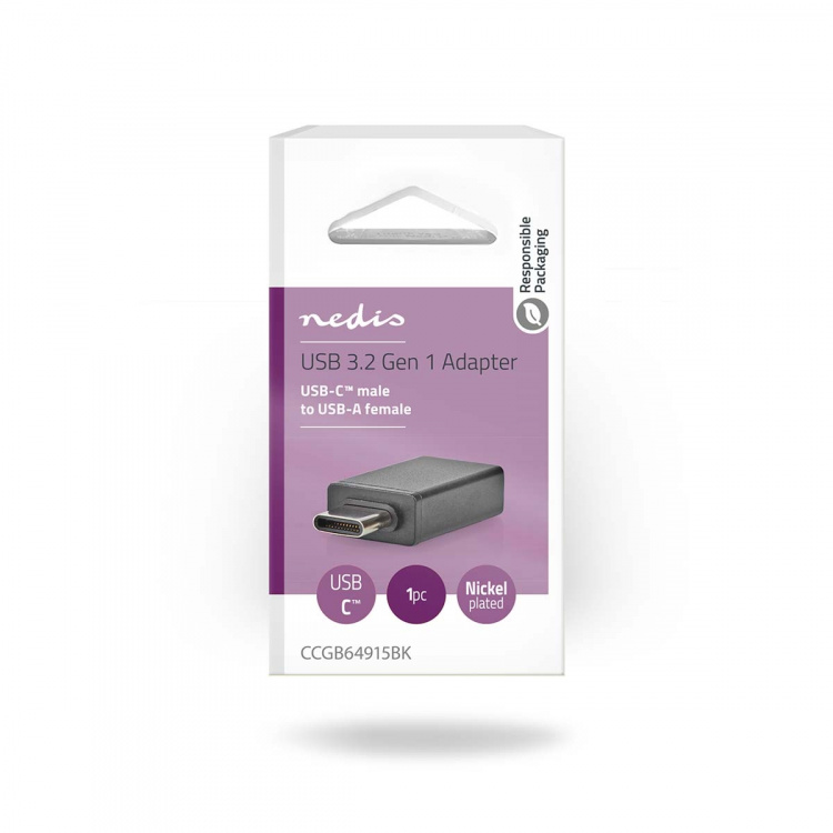 Nedis USB-C™ Adapter | USB 3.2 Gen 1 | USB-C™ Male | USB-A Female | 5 Gbps | OTG | Round | Nickel Plated | Black | Box Nedis USB-C™ Adapter | USB 3.2 Gen 1 | USB-C™ Male | USB-A Female | 5 Gbps | OTG | Round | Nickel Plated | Black | Box