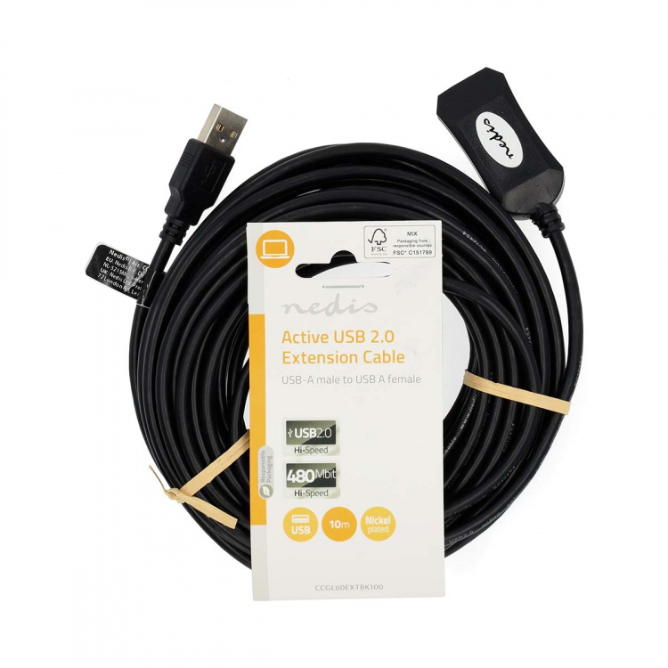 Nedis Active USB Cable | USB 2.0 | USB-A Male | USB-A Female | 480 Mbps | 10.0 m | Round | Nickel Plated | PVC | Copper | Label Nedis Active USB Cable | USB 2.0 | USB-A Male | USB-A Female | 480 Mbps | 10.0 m | Round | Nickel Plated | PVC | Copper | Label