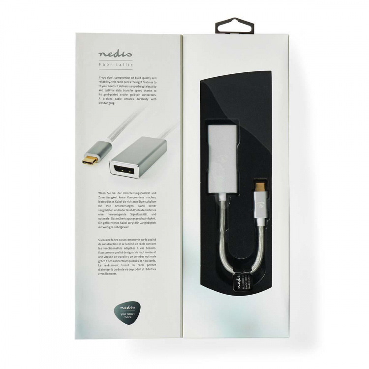 Nedis USB Adapter | USB 3.2 Gen 1 | USB-C™ Male | DisplayPort Female | 0.20 m | Round | Gold Plated | Braided / Nylon | Silver | Cover Window Box Nedis USB Adapter | USB 3.2 Gen 1 | USB-C™ Male | DisplayPort Female | 0.20 m | Round | Gold Plated | Braided / Nylon | Silver | Cover Window Box