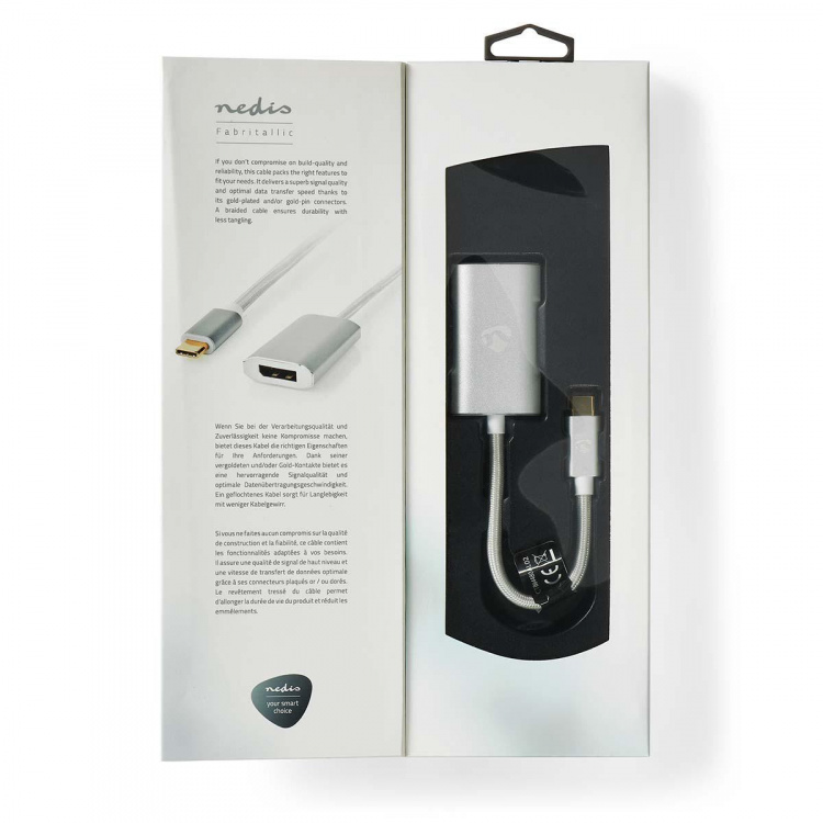 Nedis USB Adapter | USB 3.2 Gen 1 | USB-C™ Male | DisplayPort Female / USB-C™ Female | Power delivery | 0.20 m | Round | Gold Plated | Braided / Nylon | Silver | Cover Window Box