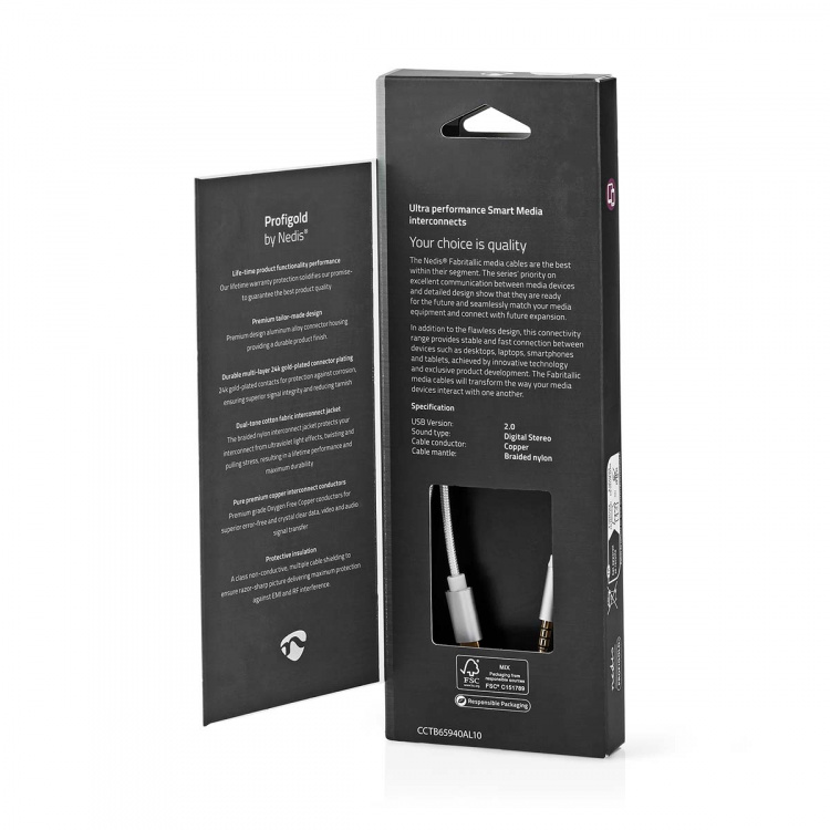 Nedis USB Adapter | USB 2.0 | USB-C™ Male | 3.5 mm Male | 1.00 m | Round | Gold Plated | Braided / Nylon | Aluminium | Cover Window Box Nedis USB Adapter | USB 2.0 | USB-C™ Male | 3.5 mm Male | 1.00 m | Round | Gold Plated | Braided / Nylon | Aluminium | Cover Window Box