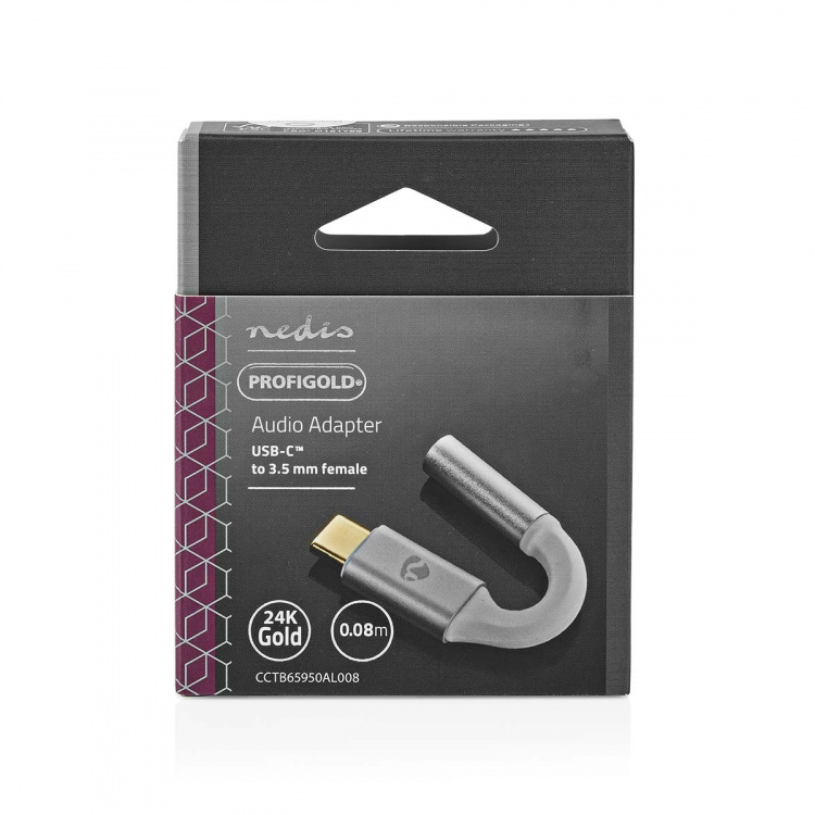 Nedis USB Adapter | USB 2.0 | USB-C™ Male | 3.5 mm Female | 0.08 m | Round | Gold Plated | Braided / Nylon | Silver / White | Cover Window Box Nedis USB Adapter | USB 2.0 | USB-C™ Male | 3.5 mm Female | 0.08 m | Round | Gold Plated | Braided / Nylon | Silver / White | Cover Window Box