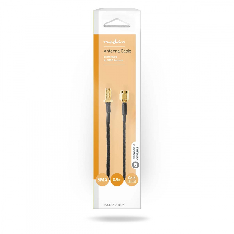 Nedis SMA Cable | SMA Female | SMA Male | Gold Plated | 50 Ohm | Single Shielded | 0.50 m | Round | Braided | Black | Box Nedis SMA Cable | SMA Female | SMA Male | Gold Plated | 50 Ohm | Single Shielded | 0.50 m | Round | Braided | Black | Box