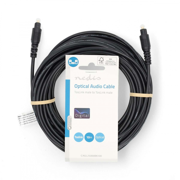Nedis Optical Audio Cable | TosLink Male | TosLink Male | 10.0 m | Round | PVC | Black | Label