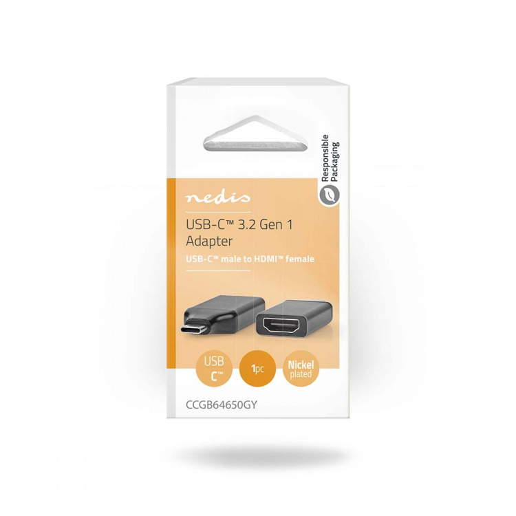 Nedis USB-C™ Adapter | USB 3.2 Gen 1 | USB-C™ Male | HDMI™ Output | 4K@60Hz | Round | Nickel Plated | Black / Grey | Box Nedis USB-C™ Adapter | USB 3.2 Gen 1 | USB-C™ Male | HDMI™ Output | 4K@60Hz | Round | Nickel Plated | Black / Grey | Box