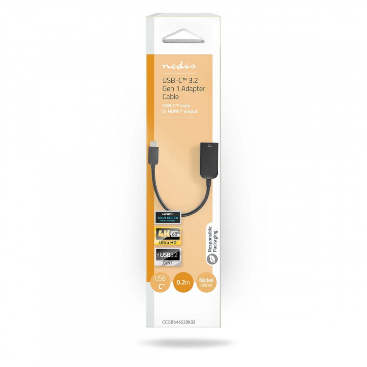 Nedis USB-C™ Adapter Cable | Type-C™ Male - HDMI™ Output | 0.2 m | Black Nedis USB-C™ Adapter Cable | Type-C™ Male - HDMI™ Output | 0.2 m | Black