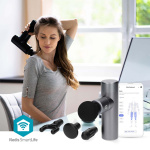 Nedis SmartLife Sports Massage Gun | Accu Powered | Rechargeable | 5 Massage Modes | Conical Head / Drawstring Bag / Flat Head / Spherical Head / U-shape Head | Dark Grey