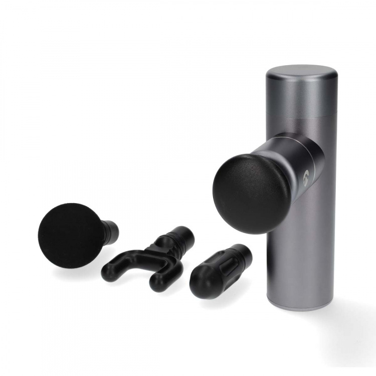 Nedis SmartLife Sports Massage Gun | Accu Powered | Rechargeable | 5 Massage Modes | Conical Head / Drawstring Bag / Flat Head / Spherical Head / U-shape Head | Dark Grey